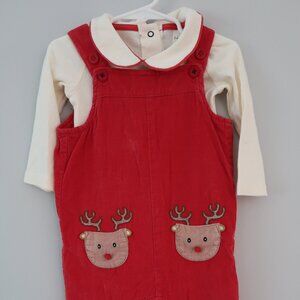 Mini Boden 2 piece Reindeer overalls / long jon